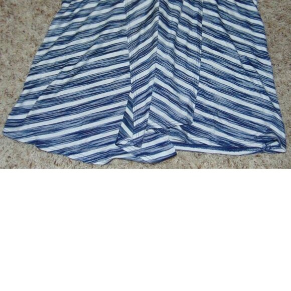 Womens Top AB Studio Blue White Striped Medium Short Sleeve V-Neck Layered Front - Picture 3 of 4
